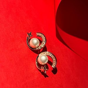 Moon and Star Pearl Stud earrings