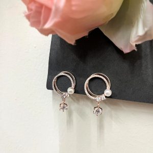 Pearl stud flower drop earrings